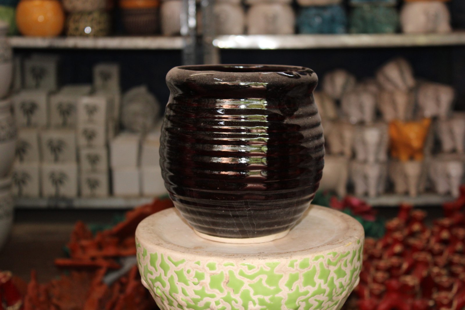 Black Ceramic Flower Pot (Height 8inch)